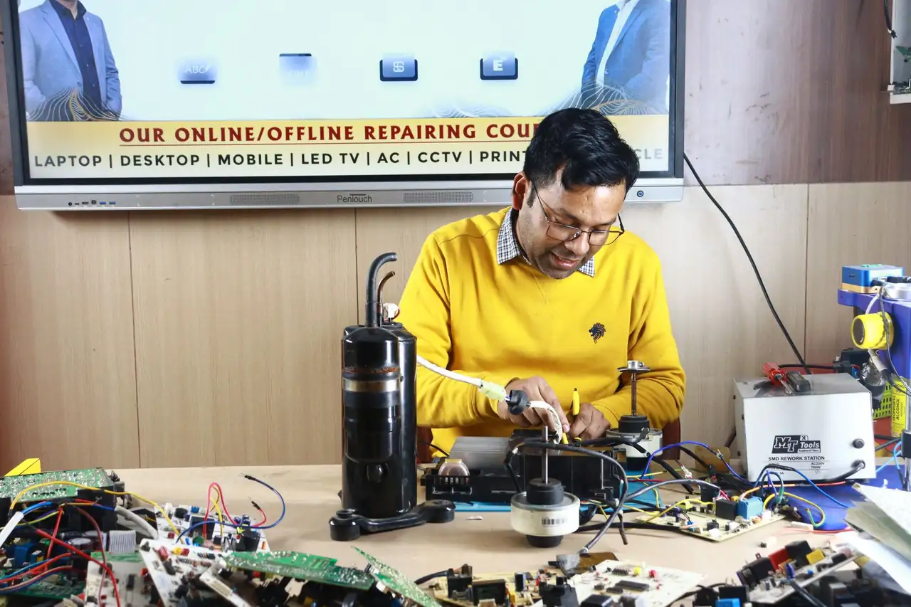 Service professional preparing equipment
